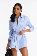 Tamara Pinstripe Shirt Mini Dress - Blue/combo
