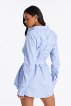 Tamara Pinstripe Shirt Mini Dress - Blue/combo