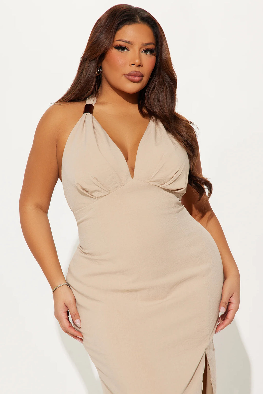 Walk On The Beach Sleeveless Midi Dress - Taupe