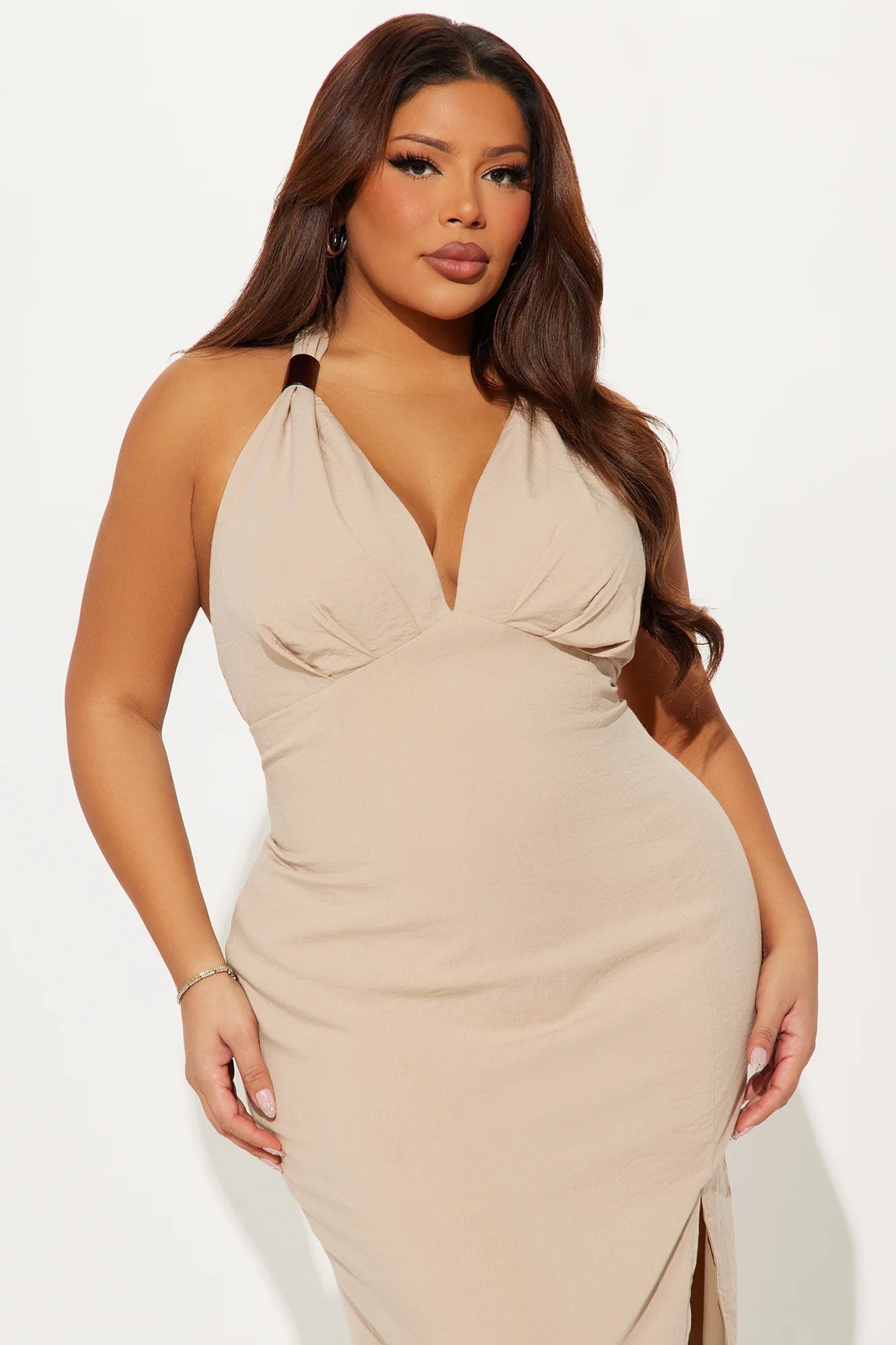 Walk On The Beach Sleeveless Midi Dress - Taupe