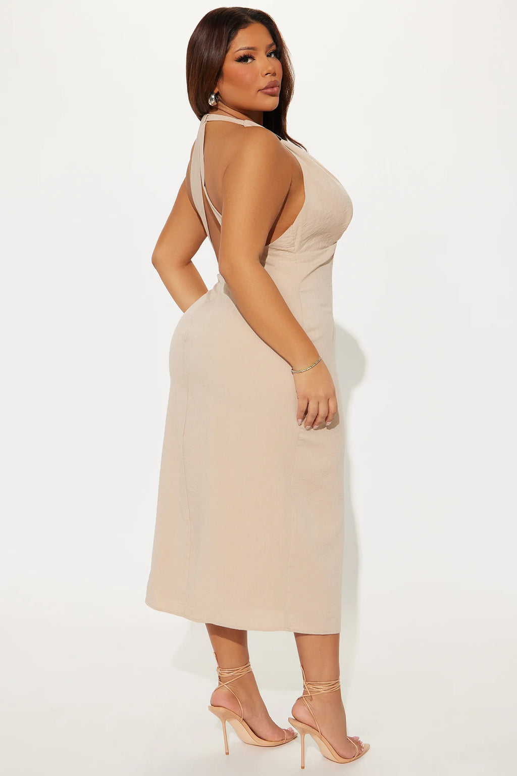 Walk On The Beach Sleeveless Midi Dress - Taupe