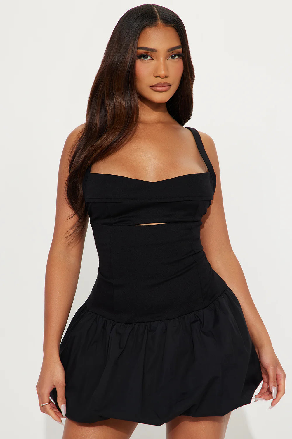 Serena Poplin Bubble Mini Dress - Black