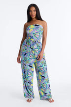 Blissful Summer Days Swim Cover Up Jumpsuit - Green/combo