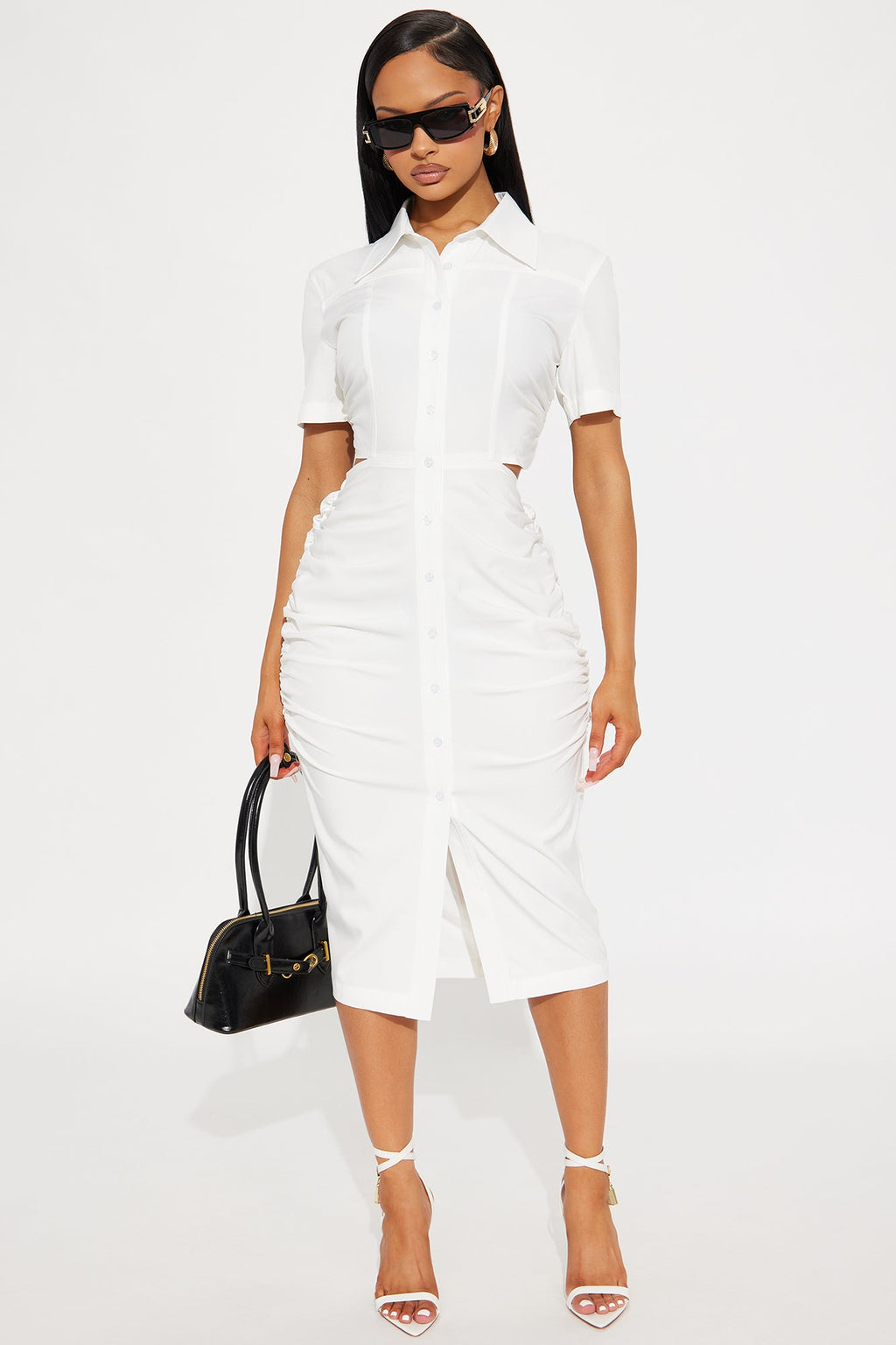 Jennifer Collared Midi Dress - White