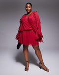 ASOS DESIGN Curve slouchy hip godet mini dress with ruffle sleeve in cherry red