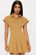 Busy Girly Twill Mini Dress - Olive