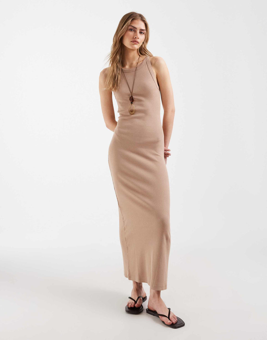ASOS DESIGN ribbed tank midi dress in stone