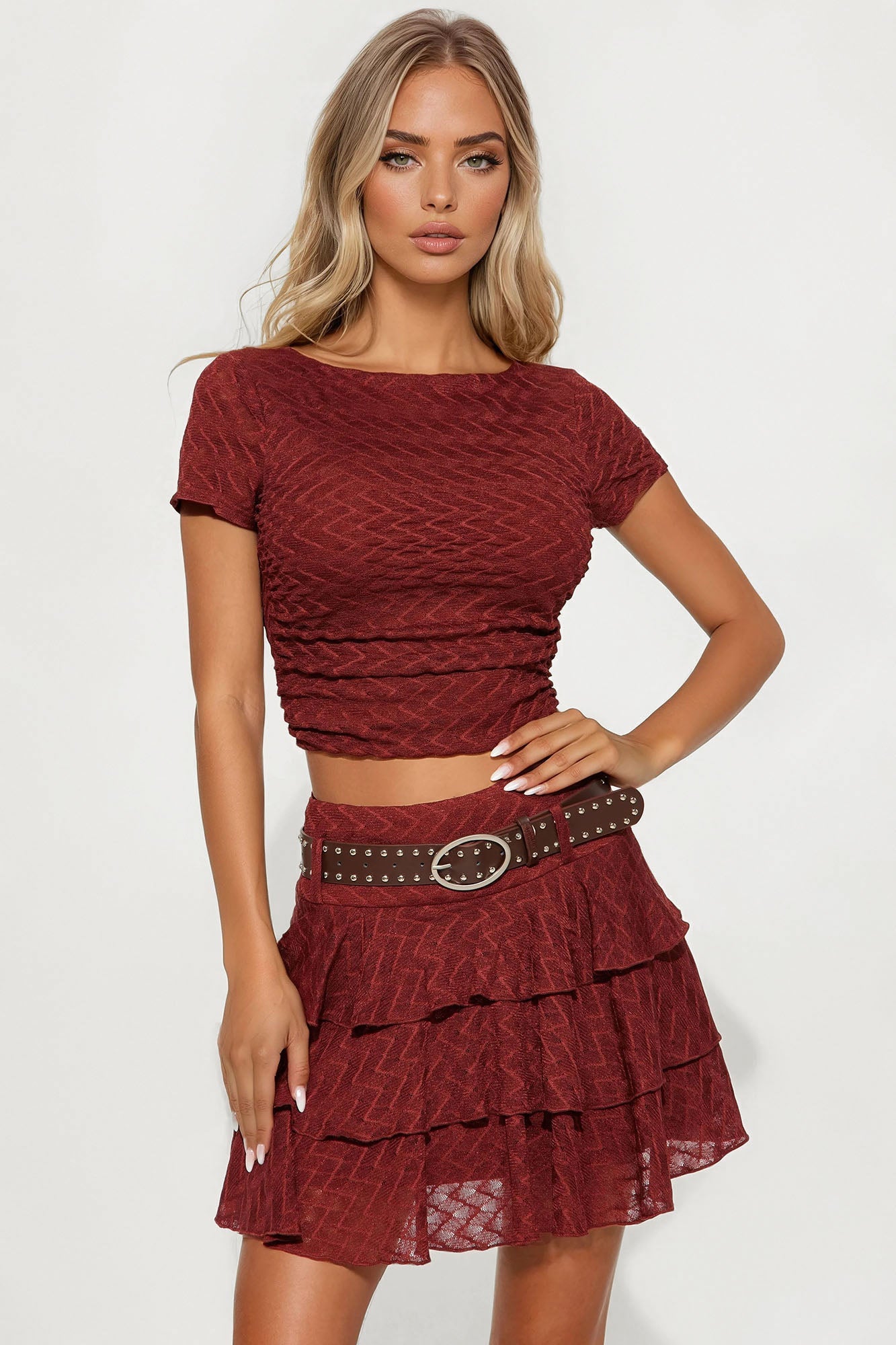 Night Out Belted Lace Mini Skirt Set