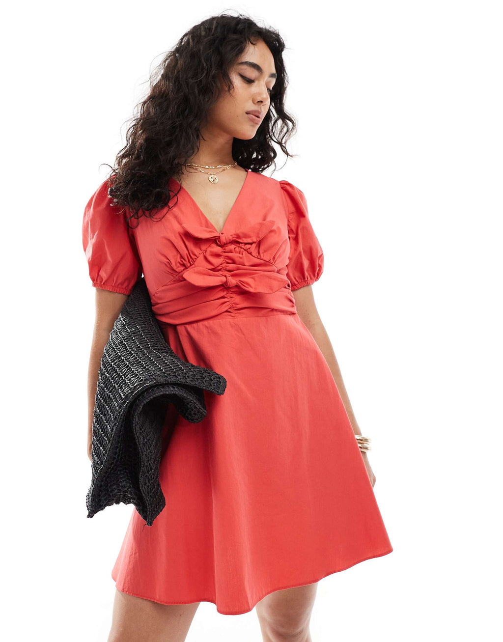 New Look double bow mini dress in red