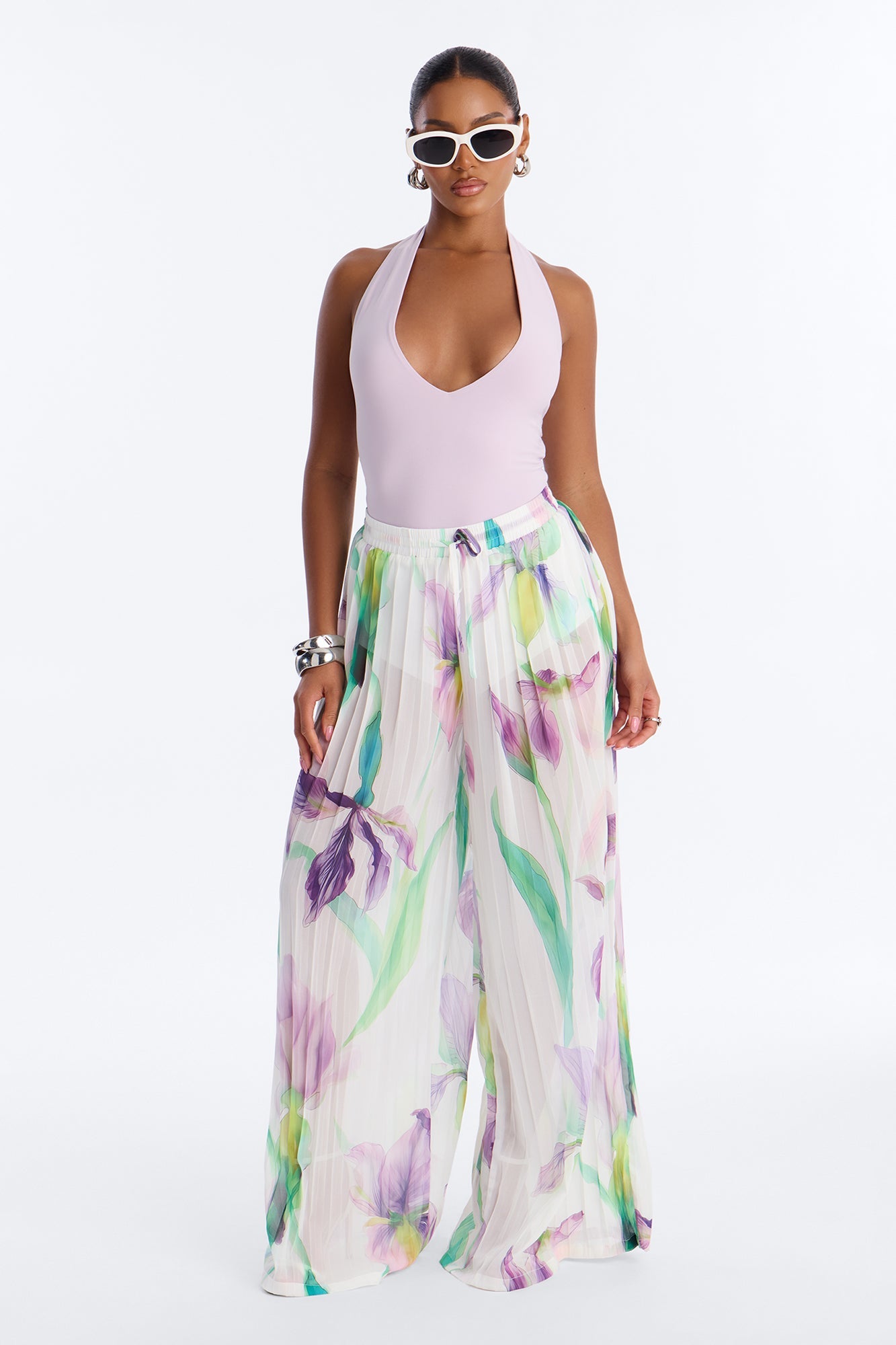 Daniella Pleated Chiffon Wide Leg Pant