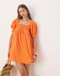 Miss Selfridge broderie smock dress in orange