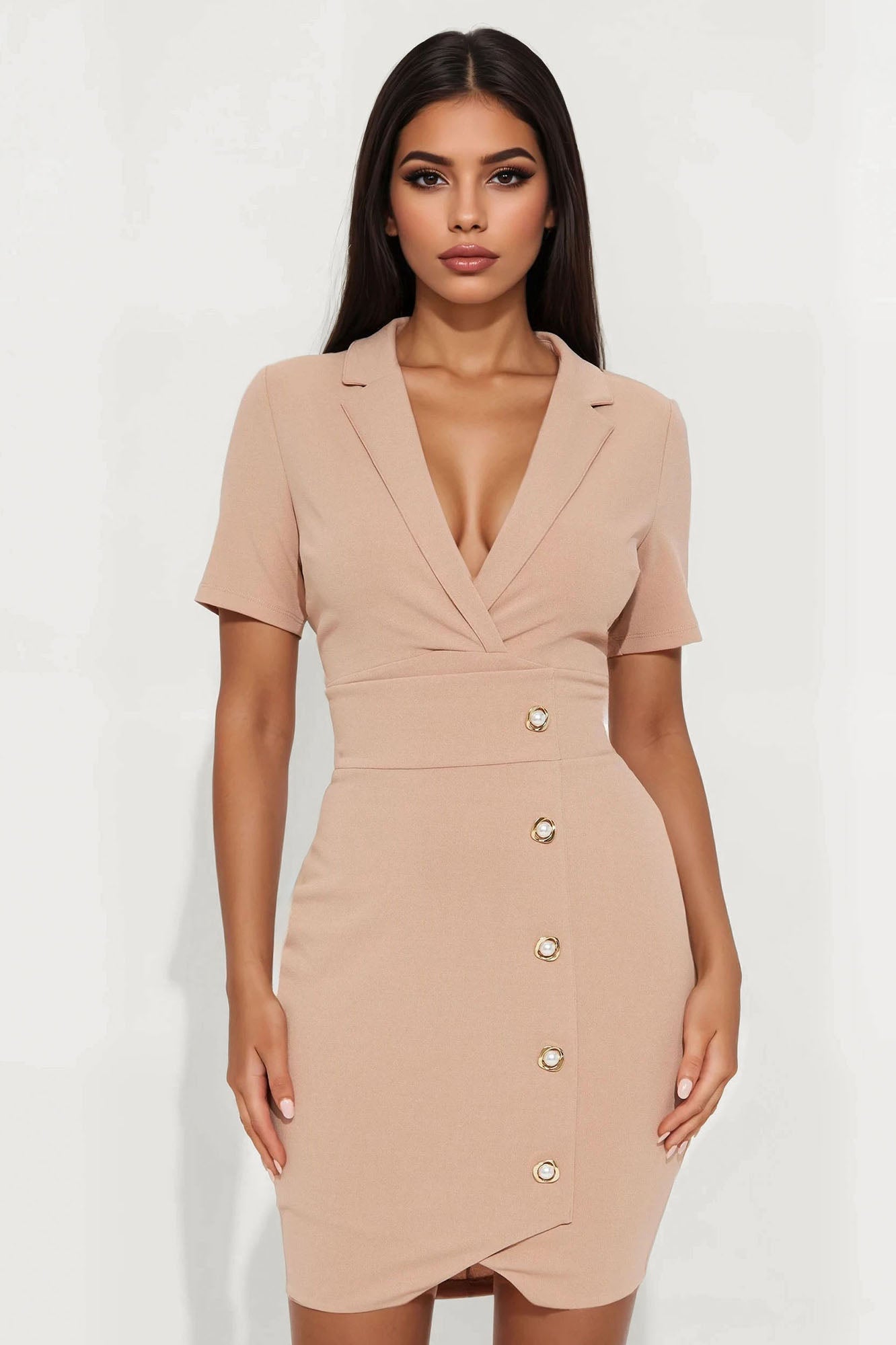 Gia Collar Mini Shirt Dress - Taupe