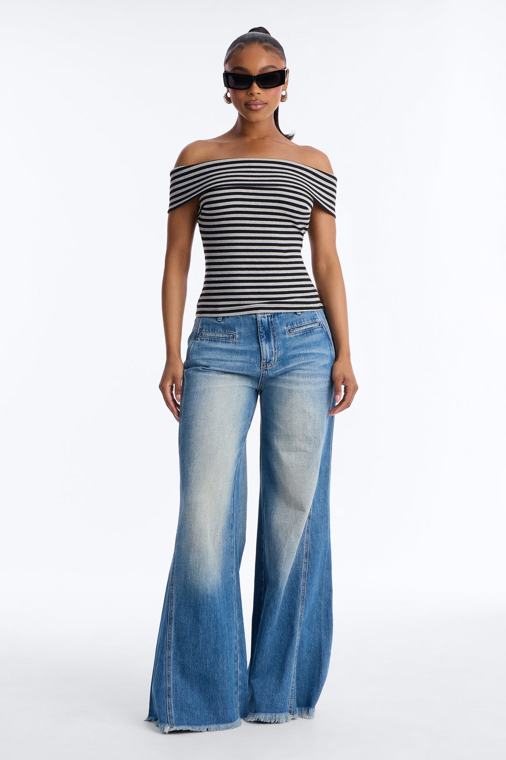 Nicole Striped Off Shoulder Short Sleeve Top