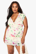 Plus Floral Mesh Drop Hem Mini Dress