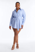 Tamara Pinstripe Shirt Mini Dress - Blue/combo
