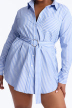 Tamara Pinstripe Shirt Mini Dress - Blue/combo