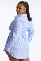 Tamara Pinstripe Shirt Mini Dress - Blue/combo