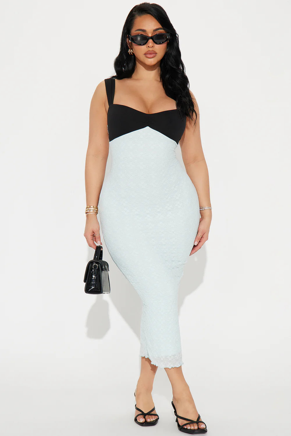 Patricia Lace Midi Dress - Black/Blue