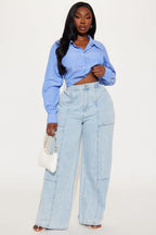Naya Chambray Wide Leg Jean - Vintage Wash
