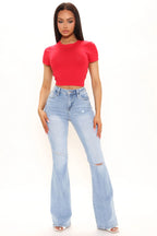 Anna Crew Neck Crop Top - Red