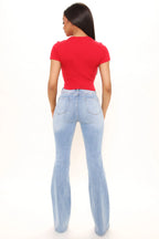 Anna Crew Neck Crop Top - Red