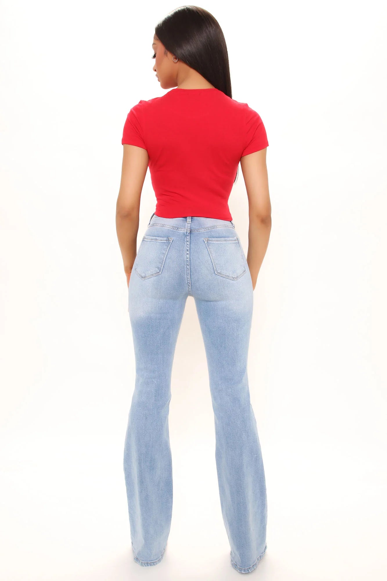 Anna Crew Neck Crop Top - Red