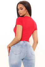 Anna Crew Neck Crop Top - Red