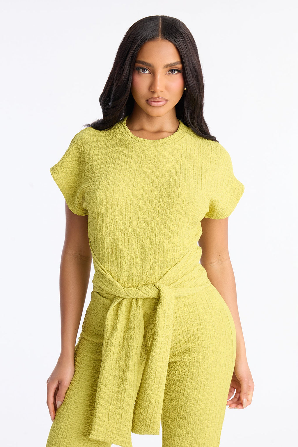 Clementine Textured Pant Set - Chartreuse