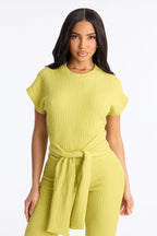 Clementine Textured Pant Set - Chartreuse