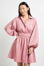 Dorothy Perkins Petite Pinstripe Collar Detail Gathered Waist Mini Dress