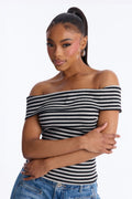 Nicole Striped Off Shoulder Short Sleeve Top