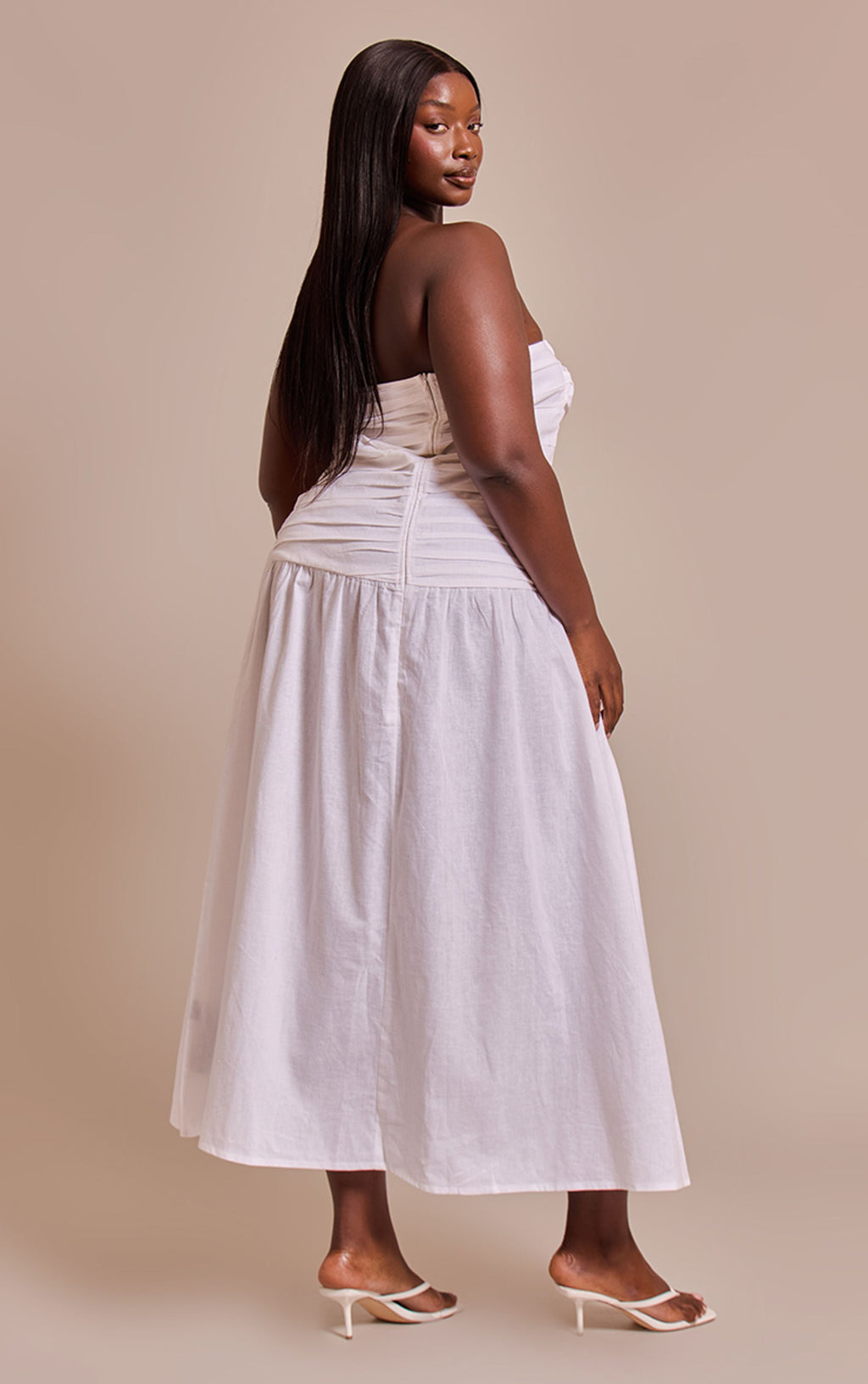 Plus White Trim Detail Ruched Maxi Dress