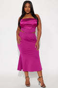 Kiss and Tell Corset Top and Midi Skirt Set - Magenta