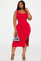 Kiss Me Sleeveless Midi Dress - Red