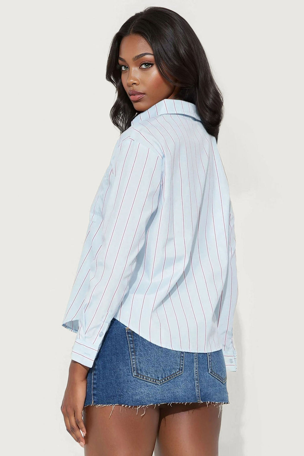 Line Up Babe Pinstripe Button Up Shirt