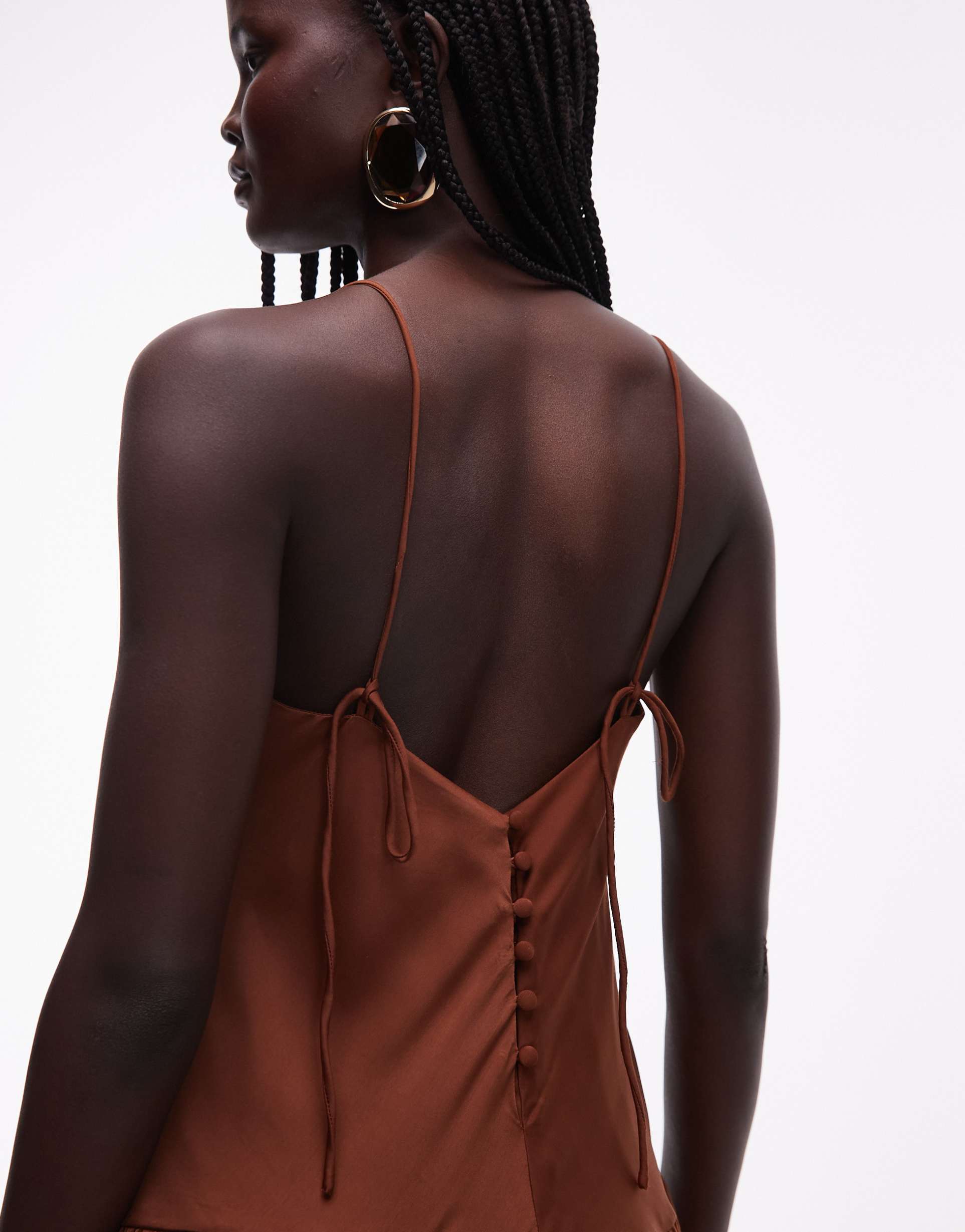 ASOS DESIGN bias cut midaxi dress with bubble skirt in chocolate