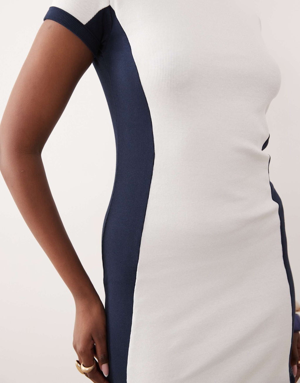 ASOS DESIGN T-shirt panel detail mini dress in white with navy colour block