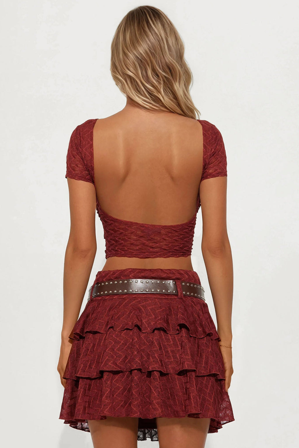Night Out Belted Lace Mini Skirt Set