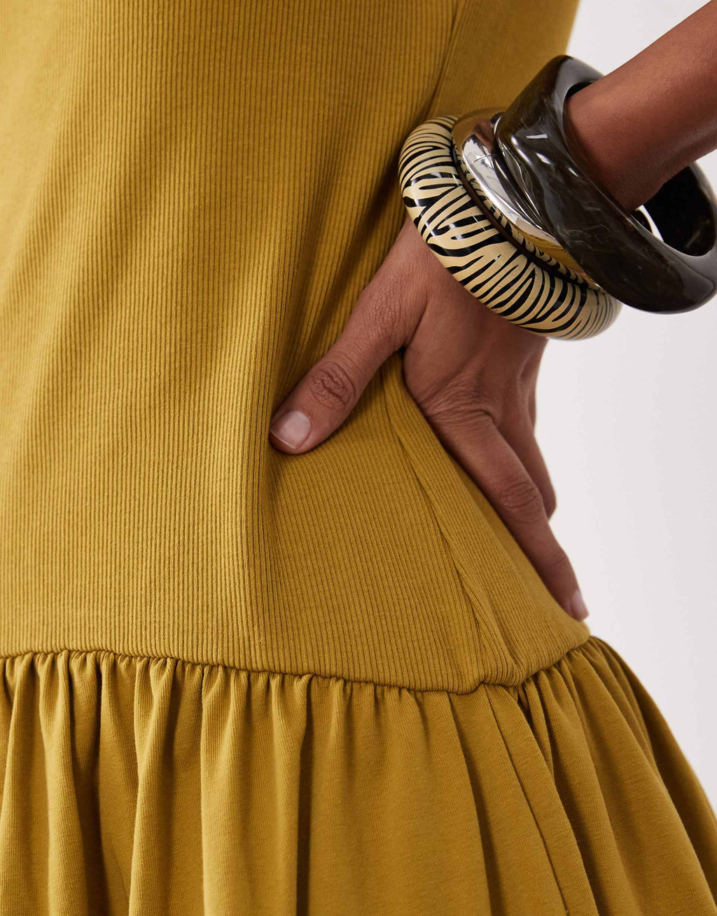 ASOS DESIGN rib mix midi dress with drop waist in olive