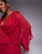 ASOS DESIGN Curve slouchy hip godet mini dress with ruffle sleeve in cherry red
