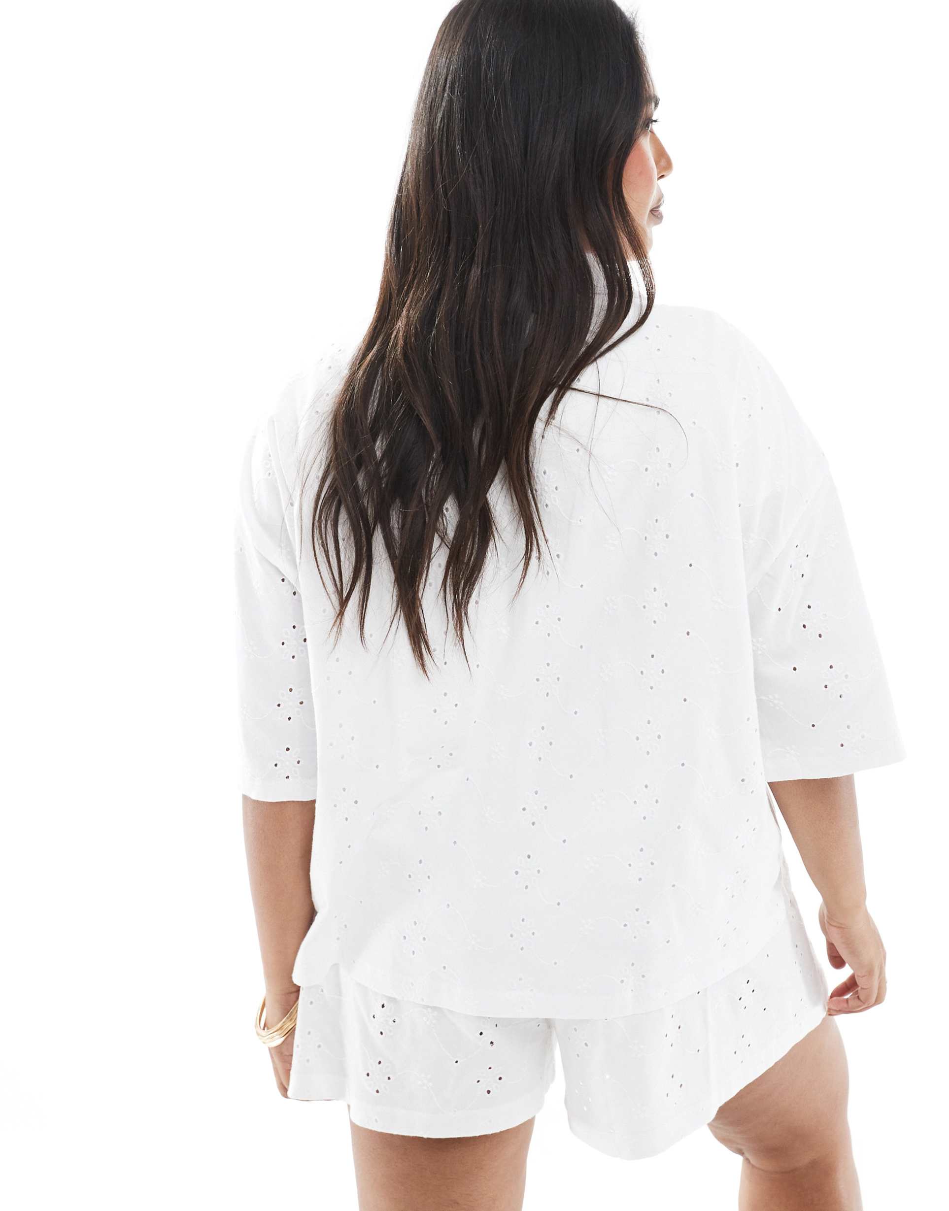 ASOS DESIGN curve broderie resort shirt co-ord in white