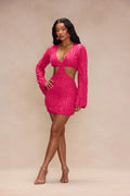 Kiara Textured Mini Dress - Fuchsia