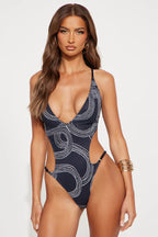 Poolside Lounge Fishnet Cutout 1 Piece Swimsuit - Black/White