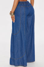 Vacay Vibes Drapey Wide Leg Jeans - Dark Wash