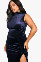 Plus Velvet Ruched High Neck To & Maxi Skirt Co Ord