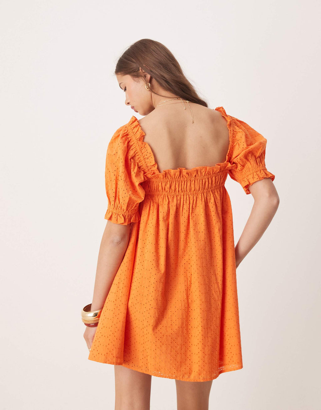 Miss Selfridge broderie smock dress in orange