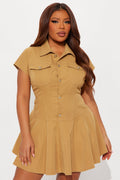 Busy Girly Twill Mini Dress - Olive
