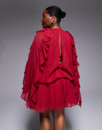 ASOS DESIGN Curve slouchy hip godet mini dress with ruffle sleeve in cherry red