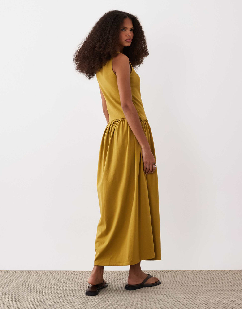ASOS DESIGN rib mix midi dress with drop waist in olive