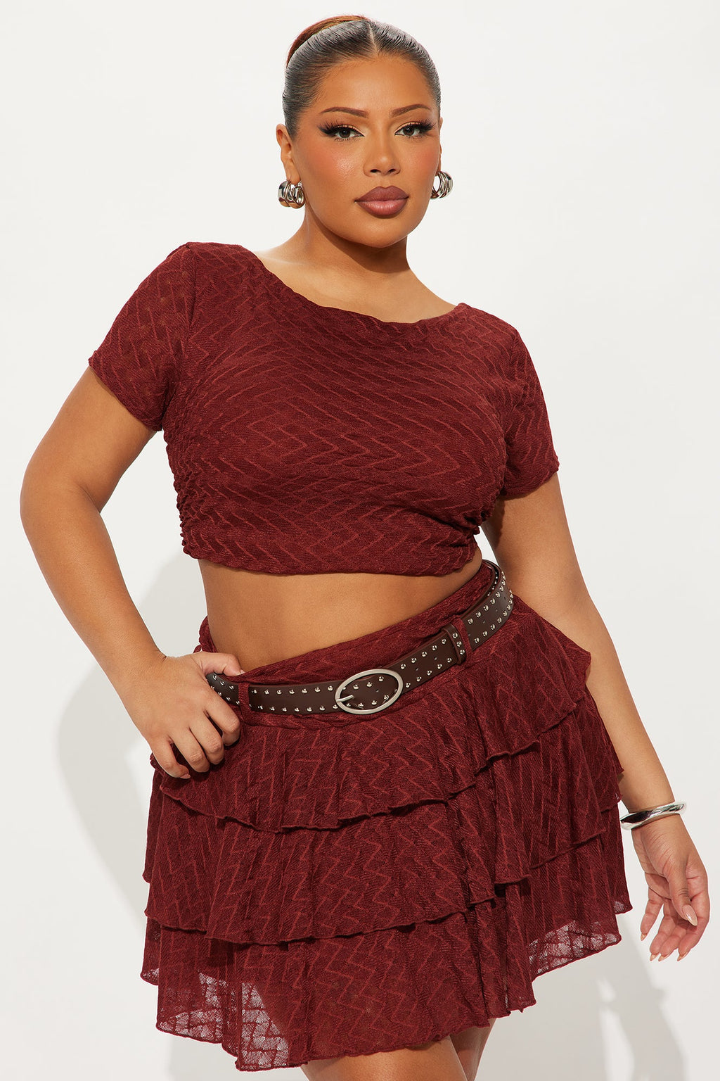 Night Out Belted Lace Mini Skirt Set